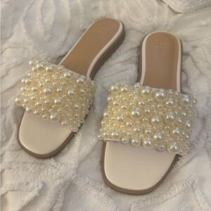 White Pearl Slides Sandals